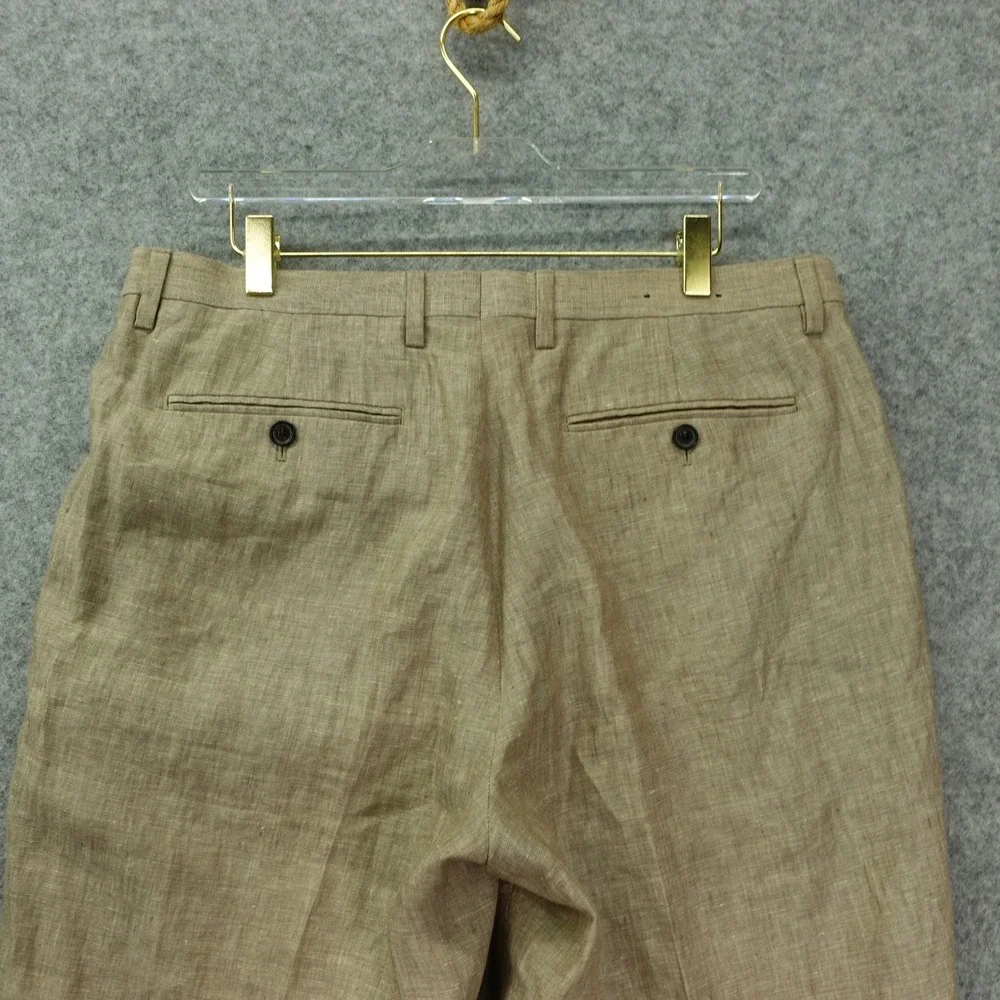 Banana Republic Linen Pants Men 34 Slim Neutral Beige Flax Summer Trousers 35x32